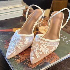 Amazon White Floral Embroidered Heels